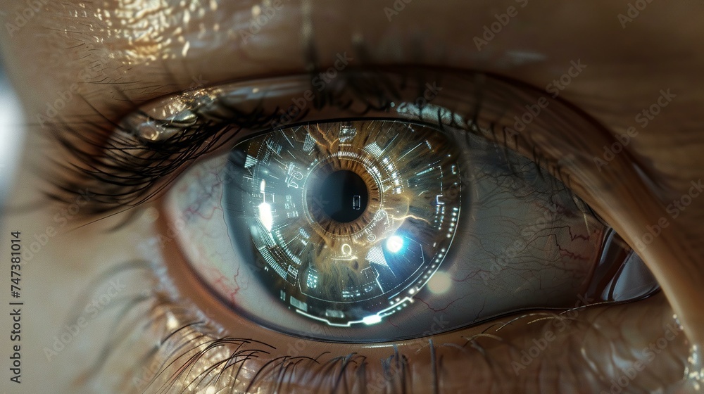Human eye with virtual hologram for surveillance, digital ID ...