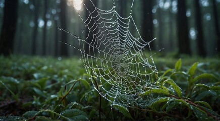 spider web with dew