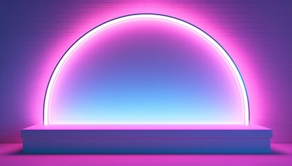 Wall Mural - purple neon glow on an arch display on the wall