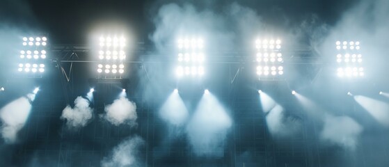 Wall Mural - Bright stadium arena lights and smoke, dramatic atmosphere for events