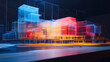 © mikeosphoto - Holographic project of an ultra-modern building on a dark background