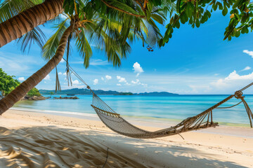 Beautiful Beach with calm sea and sky view landscape, tropical beach for relax in vacation holiday, Summer time.