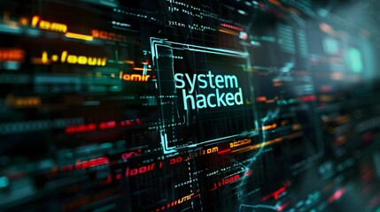 System hacking scam, computer warning message hacked alert. monitor display.