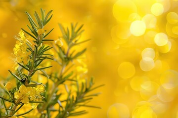 Wall Mural - rosemary with a yellow background, in the style of soft color fields, lens flare