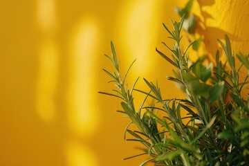 Wall Mural - rosemary with a yellow background, in the style of soft color fields, lens flare