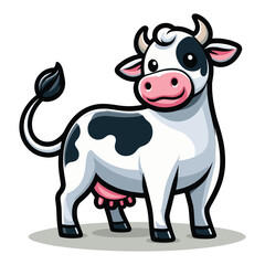 Wall Mural - Cute cow full body cartoon mascot character vector illustration, funny adorable farm pet animal cow design template isolated on white background