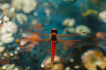 Red dragonfly (Sympetrum sanguineum) closeup