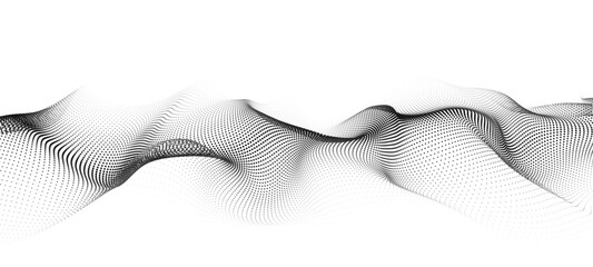 Wall Mural - Abstract futuristic wave of black dots moving on a white background.Big data. 3d rendering