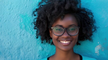 Wall Mural - Beautiful young african american woman wearing glasses over isolated background with a happy and cool smile on face. Lucky person