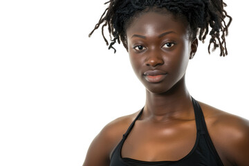 Wall Mural - beautiful black african woman in sports bra isolated on white or transparent png