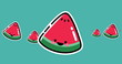 Image of falling watermelon icons on green background