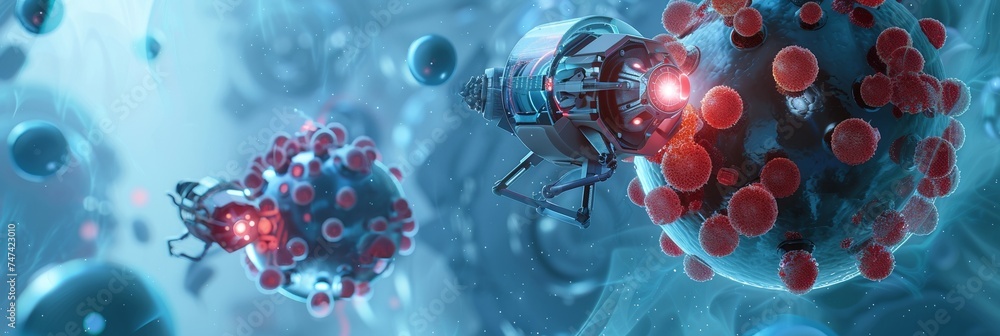Nanotechnology in healthcare depicting nano robots performing cellular ...