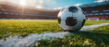 Fototapeta Sport - Soccer ball in the stadium. Sports banner with copy space