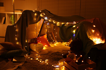 Sticker - Beautiful play tent decorated with festive lights at home