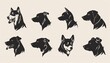 set of dog tattoos on white background, in the style of distinct facial features, flowing silhouettes