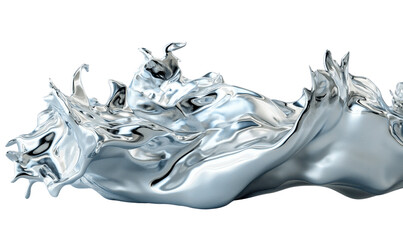 Wall Mural - Wave of liquid metal. Splash of silver. Isolated on a transparent background.