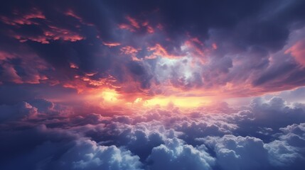 Wall Mural - dramatic huge clouds of thunderstorm on sky with sunset