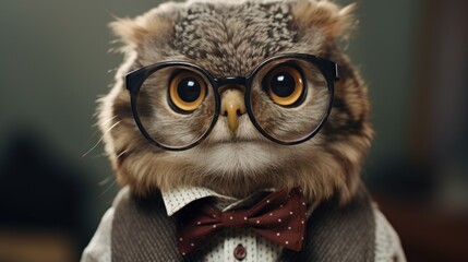 Wall Mural - An owl wearing glasses and a bow tie, suitable for educational and quirky designs