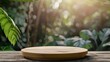 Minimalist Circular Bamboo Platter on Wooden Table in the Woods