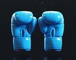 a pair of blue boxing gloves on a black background, in the style of whimsical animation, a 3d rendered blue rounded square button, playful and colourful and bubbly