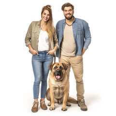 Wall Mural - Handsome couple with a Spanish Mastiff dog