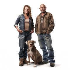 Poster - Handsome couple with a Pitbull dog