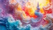 The creative chaos of an ENTP is symbolized by a landscape where abstract pastels and the structured beauty of fractals merge, centered on a whimsical cake