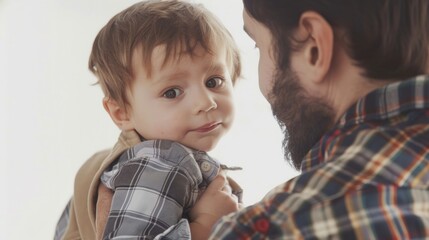 Wall Mural - A man holding a baby in his arms. Suitable for family and parenting concepts