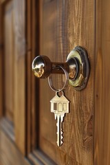 Wall Mural - a door handle with a key attached. suitable for security and access concepts