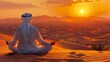 Arabian man in the dusk, pondering in the desert