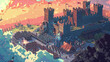 A vibrant 16-bit pixel art scene of a fantasy epic battle war at the castle
