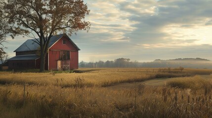 Poster - Farm visit, old house in the field