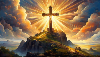 Wall Mural - Amazing Cross sign in front of sunlight