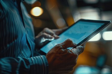 Close up of a person holding a tablet, suitable for technology concepts