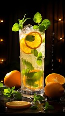 Wall Mural - Tangerine Mojito drinks on a Table with Beautiful Lighting