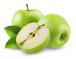 Wall Mural - apples isolated. ripe green apples on a transparent background.