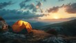 Camping Tent on Top of Mountain with Panoramic Vistas