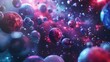 Abstract Space Background with Floating Bubbles and Glowing Spheres