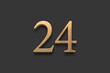 © Fayazravat143 - 3D wooden logo of number 24 on dark grey background.