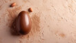A sumptuous chocolate egg adorned with cocoa powder on a creamy textured backdrop, rich in detail
