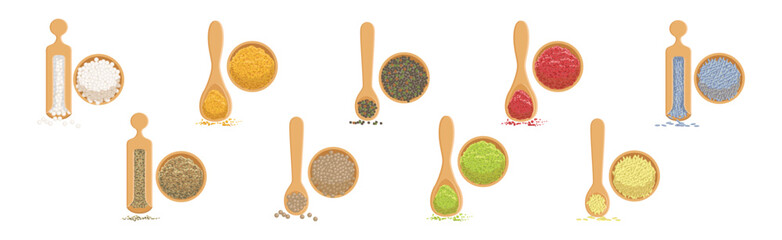 Sticker - Different Spice and Condiment Pile for Cooking Vector Set