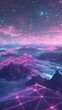 Neon pink and blue mountain landscape - A dreamy digital artwork of neon pink and blue mountain ranges under a starry night sky, conveying a sense of wonder