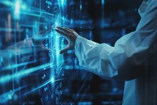 Close-up view of a scientist in a lab coat conducting research in a high-tech laboratory Symbolizing the pursuit of scientific innovation and the development of new technologies