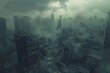 Post-apocalyptic cityscape Ruins smoldering in the aftermath of a catastrophic event