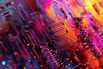 Poster - Detailed close up of a computer circuit board. Perfect for technology or electronics related projects