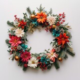 Fototapeta Na drzwi - 2024 Festive Christmas Wreath with Vibrant Flowers and Ornaments