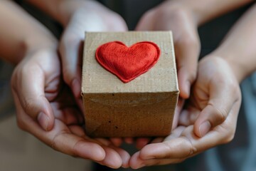 Sticker - Person holding a small box with a red heart, suitable for Valentine's Day concepts