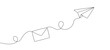 © Sviatlana - Drawing of continuous editable one line flying paper airplane and mail. Concept of sending emails for business and social media in simple linear style. Vector illustration.