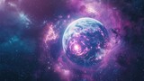 Fototapeta Kosmos - A stunning image of a blue and purple planet surrounded by twinkling stars. Perfect for science fiction or space-themed projects