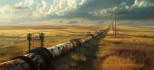 Wall Mural - old pipelines in an isolated setting with fields